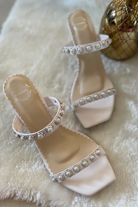 Shop Modanta Footwear White Pearls Embellished Stilettos at Aza Fashions Shop_Modanta Footwear_White Pearls Embellished Stilettos _at_Aza_Fashions