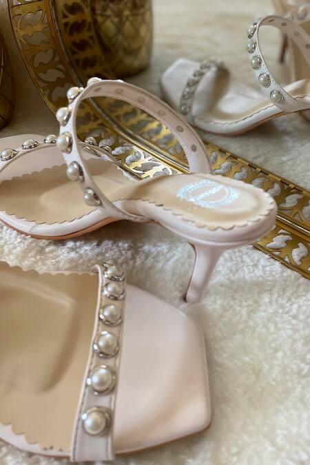 Modanta Footwear White Pearls Embellished Stilettos Online at Aza Fashions Modanta Footwear_White Pearls Embellished Stilettos _Online_at_Aza_Fashions