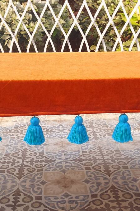 Throwpillow_Orange Polyester Tassel Detail Table Cover_Online_at_Aza_Fashions