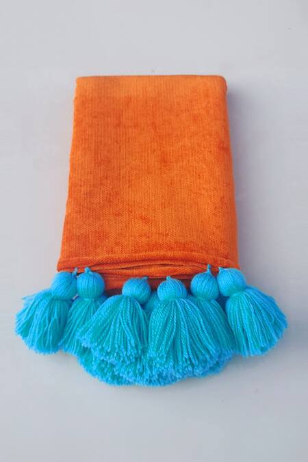 Buy_Throwpillow_Orange Polyester Tassel Detail Table Cover_Online_at_Aza_Fashions
