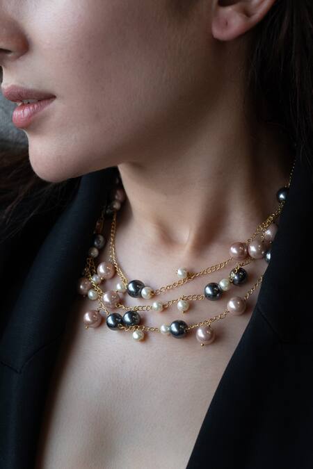 Shop Do Taara Multi Color Pearls Embellished Layered Necklace Online at Aza Fashions Shop_Do Taara_Multi Color Pearls Embellished Layered Necklace_Online_at_Aza_Fashions