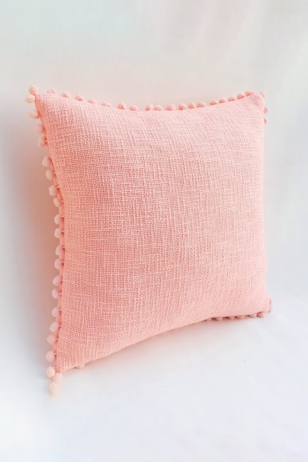 Throwpillow_Pink Cotton Embroidered Cushion Cover_Online_at_Aza_Fashions