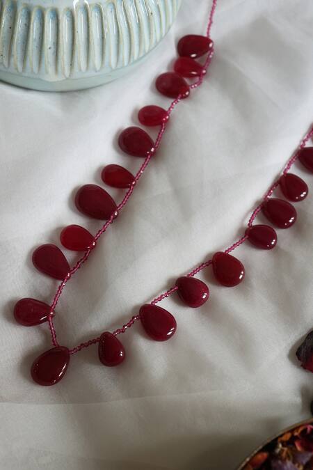 Shop Do Taara Red Natural Stones Necklace at Aza Fashions Shop_Do Taara_Red Natural Stones Necklace_at_Aza_Fashions