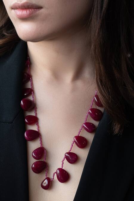 Buy Do Taara Red Natural Stones Necklace Online at Aza Fashions Buy_Do Taara_Red Natural Stones Necklace_Online_at_Aza_Fashions
