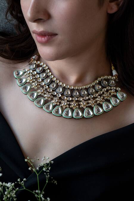 Buy_Do Taara_Blue Polki Choker Necklace_Online_at_Aza_Fashions