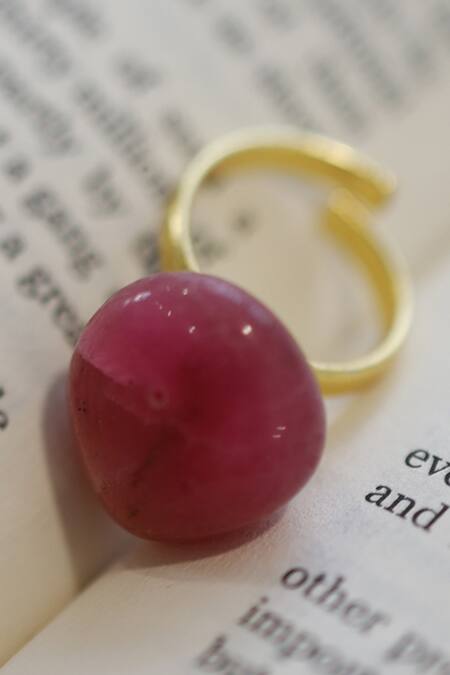Do Taara_Red Natural Stone Encrusted Ring_Online_at_Aza_Fashions
