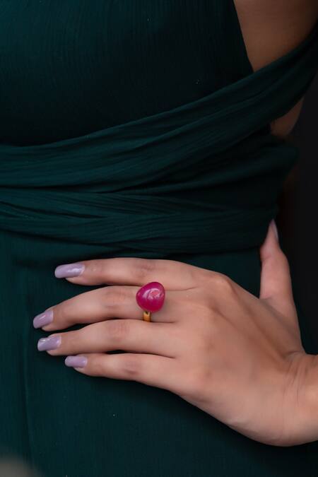 Shop_Do Taara_Red Natural Stone Encrusted Ring_Online_at_Aza_Fashions