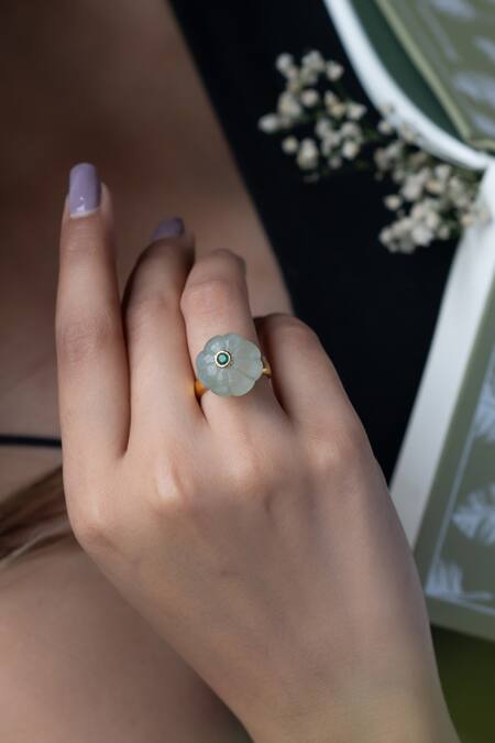 Do Taara_Green Natural Stone Ring_Online_at_Aza_Fashions