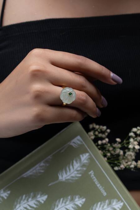 Buy_Do Taara_Green Natural Stone Ring_Online_at_Aza_Fashions
