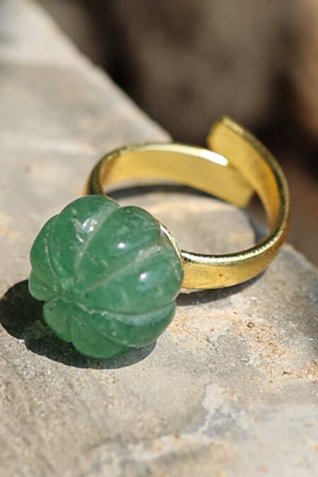 Do Taara_Green Natural Stone Studded Ring_Online_at_Aza_Fashions