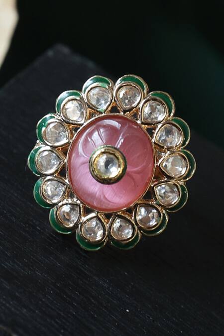 Do Taara_Pink Stones Natural And Kundan Ring_Online_at_Aza_Fashions