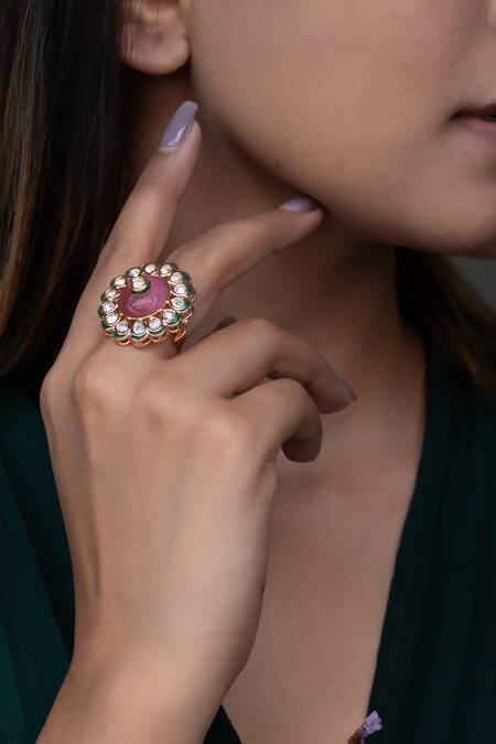 Buy_Do Taara_Pink Stones Natural And Kundan Ring_Online_at_Aza_Fashions