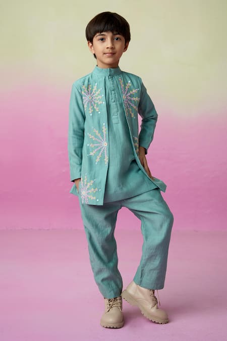 The Right Cut_Green Chanderi Mirrors, Embroidery Astronaut Dreamer Kurta And Pant Set _at_Aza_Fashions