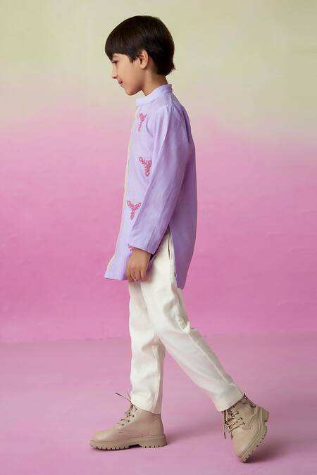 The Right Cut_Purple Chanderi Mirrors, Embroidery Pirate Adventure Kurta And Pant Set _Online_at_Aza_Fashions