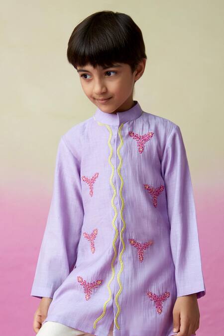 Buy_The Right Cut_Purple Chanderi Mirrors, Embroidery Pirate Adventure Kurta And Pant Set _Online_at_Aza_Fashions