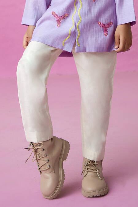 Shop_The Right Cut_Purple Chanderi Mirrors, Embroidery Pirate Adventure Kurta And Pant Set _Online_at_Aza_Fashions