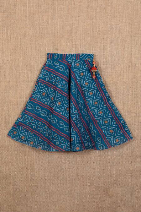 Buy Minikin Blue Cotton, Silk Zari Bandhej Print Lehenga And Crop Top Set Online at Aza Fashions Buy_Minikin_Blue Cotton, Silk Zari Bandhej Print Lehenga And Crop Top Set _Online_at_Aza_Fashions