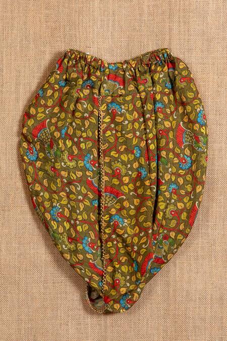 Minikin_Yellow Cotton, Silk Embroidery Pichwai Angrakha And Dhoti Pant Set _Online_at_Aza_Fashions