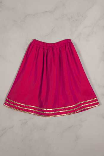 Minikin_Pink Cotton, Silk Gota Patti, Embroidery Ruffle Sleeve Top And Lehenga Set _Online_at_Aza_Fashions