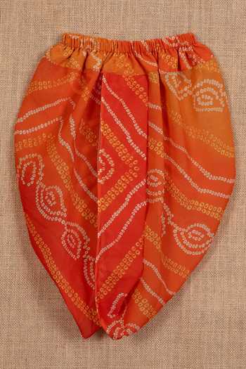 Minikin_Yellow Cotton, Silk Embroidery Kurta And Bandhej Print Dhoti Pant Set _Online_at_Aza_Fashions