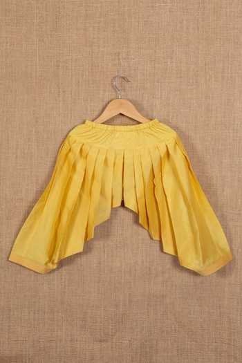 Minikin_Yellow Cotton, Silk Embroidery Pathani Kurta And Patiala Pant Set _Online_at_Aza_Fashions