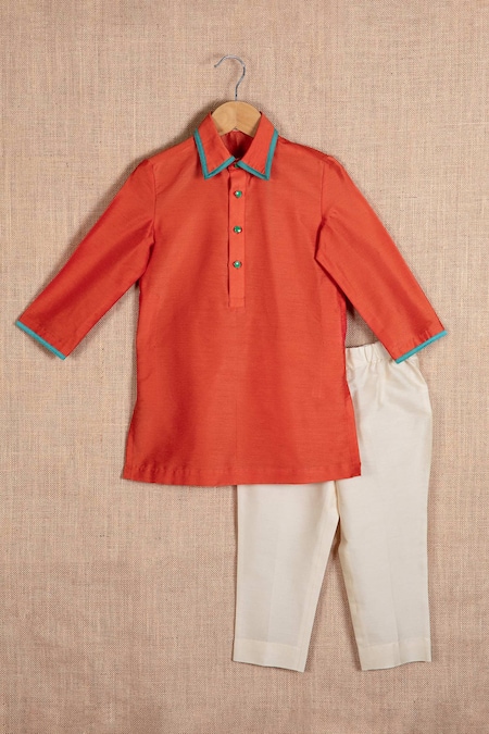 Minikin_Multi Color Cotton, Taffeta, Silk Geometric Pattern Bundi And Kurta Set _Online_at_Aza_Fashions