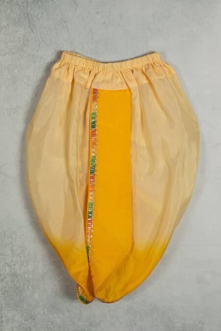 Minikin Multi Color Chanderi Silk Embroidery Lotus Print Angrakha And Dhoti Pant Set Online at Aza Fashions Minikin_Multi Color Chanderi Silk Embroidery Lotus Print Angrakha And Dhoti Pant Set _Online_at_Aza_Fashions