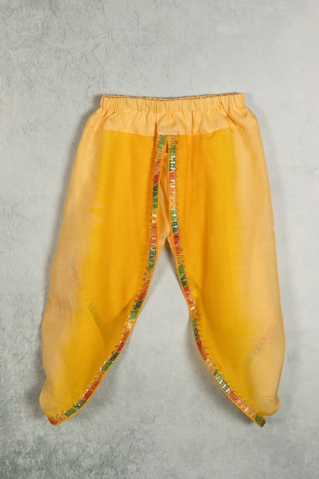 Minikin_Multi Color Chanderi Silk Tassels, Sequins Angrakha And Dhoti Pant Set _Online_at_Aza_Fashions