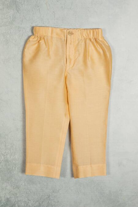 Minikin_Pink Chanderi Silk Embroidery Mor Pankh Print Kurta Set _Online_at_Aza_Fashions