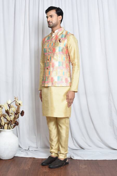 Buy_Arihant Rai Sinha_Multi Color Silk Vintage Window Art Nehru Jacket _Online_at_Aza_Fashions
