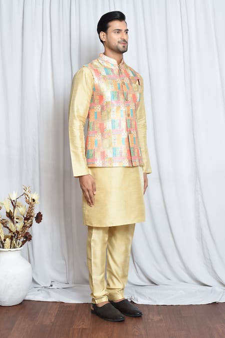 Arihant Rai Sinha_Multi Color Silk Vintage Window Art Nehru Jacket _at_Aza_Fashions