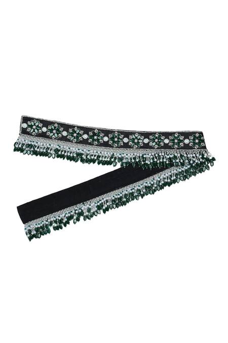 Buy_Modarta_Green Stones, Embroidery Silk Hand Waist Belt _Online_at_Aza_Fashions