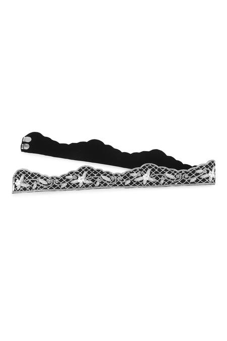 Shop Modarta Black Smocking, Embroidery Silk Floral Belt Online at Aza Fashions Shop_Modarta_Black Smocking, Embroidery Silk Floral Belt _Online_at_Aza_Fashions