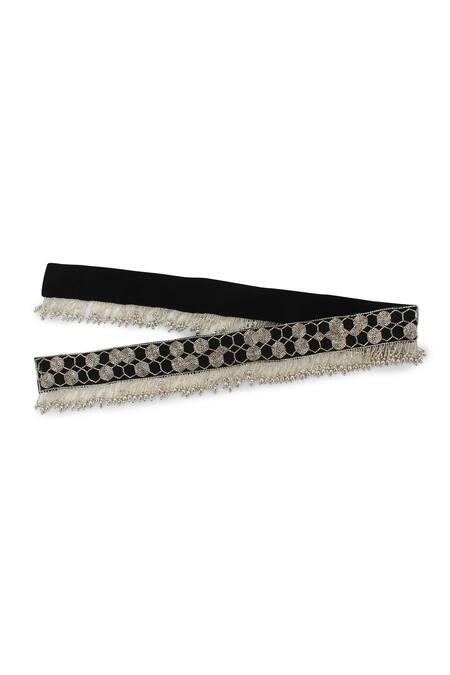 Shop Modarta Black Stones Honeycomb Pattern Hand Embroidered Belt Online at Aza Fashions Shop_Modarta_Black Stones Honeycomb Pattern Hand Embroidered Belt_Online_at_Aza_Fashions