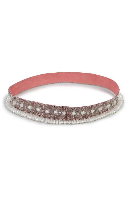 Buy_Modarta_White Smocking, Embroidery Swarovski Crystal And Pearl Belt _Online_at_Aza_Fashions