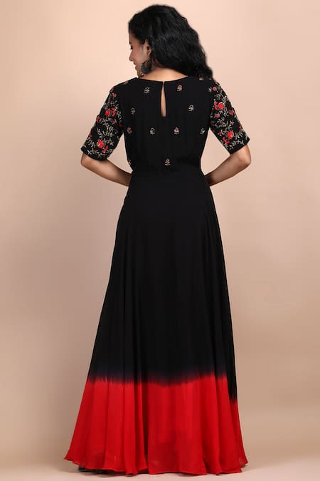Shop_Label Ivish_Black Silk Georgette Valerian Embroidered Dress _at_Aza_Fashions