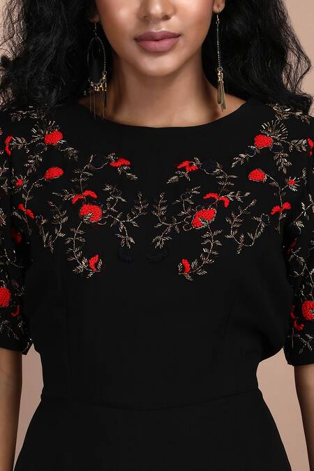 Shop_Label Ivish_Black Silk Georgette Valerian Embroidered Dress _Online_at_Aza_Fashions