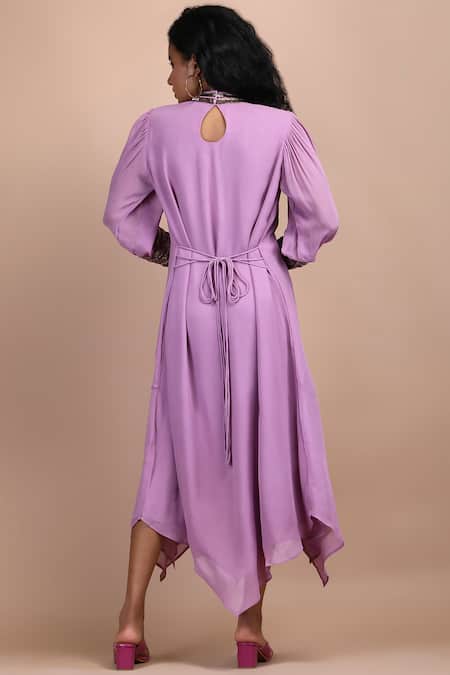 Label Ivish Lilac Cutdana Embroidered Midi Dress 