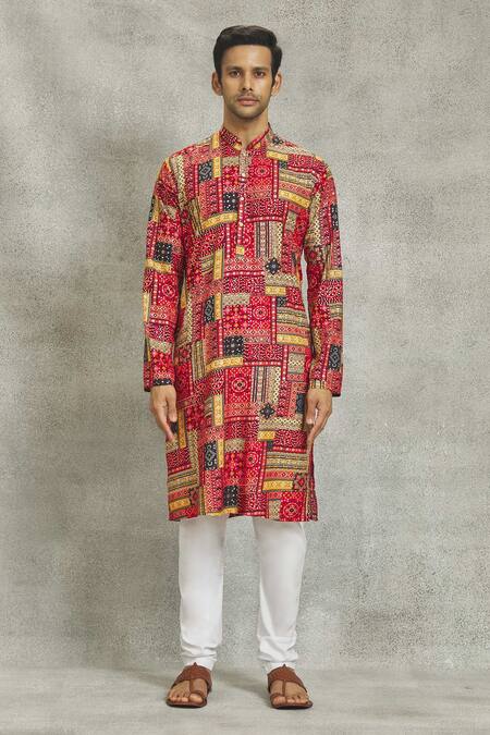 Nero By Shaifali And Satya_Multi Color Ruby Silk Hand Work Printed Kurta And Churidar Set_Online_at_Aza_Fashions