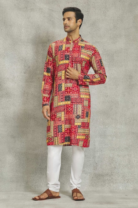 Buy_Nero By Shaifali And Satya_Multi Color Ruby Silk Hand Work Printed Kurta And Churidar Set_Online_at_Aza_Fashions