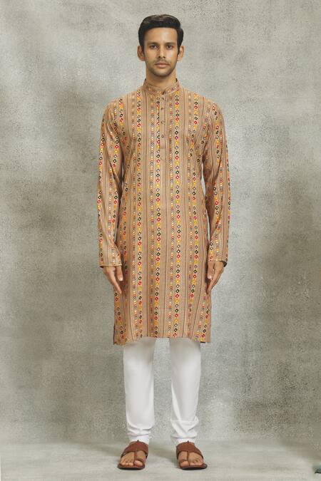 Nero By Shaifali And Satya_Multi Color Ruby Silk Stripe Print Kurta Set_Online_at_Aza_Fashions