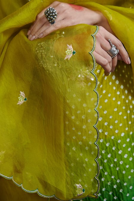 Pink City by Sarika Green Mohair, Organza Embroidery Round Neck Bandhani Print Straight Kurta Set at Aza Fashions Pink City by Sarika_Green Mohair, Organza Embroidery Round Neck Bandhani Print Straight Kurta Set _at_Aza_Fashions