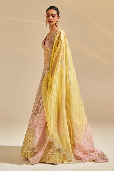 Buy Studio Iris India Pink Organza Sequins, Zari V-neck Lillian Floral Geometric Pattern Lehenga Set Online at Aza Fashions Buy_Studio Iris India_Pink Organza Sequins, Zari V-neck Lillian Floral Geometric Pattern Lehenga Set _Online_at_Aza_Fashions