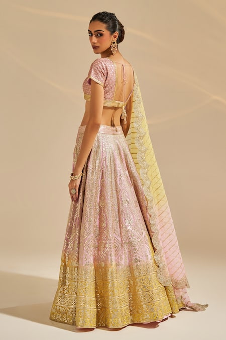 Shop Studio Iris India Pink Organza Sequins, Zari V-neck Lillian Floral Geometric Pattern Lehenga Set at Aza Fashions Shop_Studio Iris India_Pink Organza Sequins, Zari V-neck Lillian Floral Geometric Pattern Lehenga Set _at_Aza_Fashions