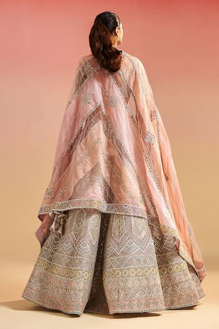 Shop Studio Iris India Pink Organza Mirrors, Embroidery Sweetheart Bellini Work Bridal Lehenga Set at Aza Fashions Shop_Studio Iris India_Pink Organza Mirrors, Embroidery Sweetheart Bellini Work Bridal Lehenga Set_at_Aza_Fashions