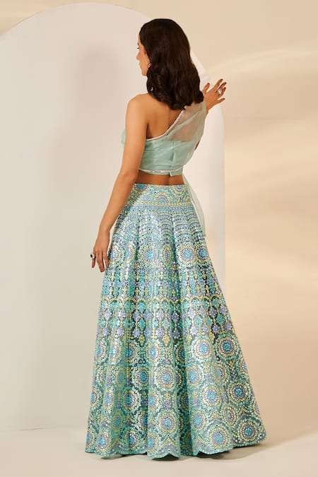 Studio Iris India Indra Foil Mirror Embroidered Crop Top & Skirt Set 