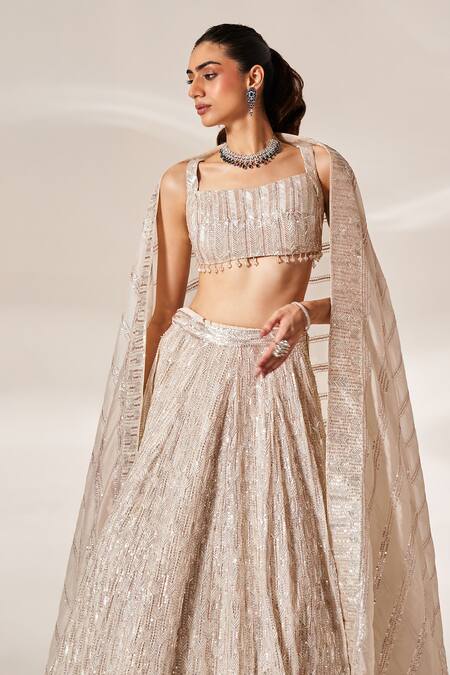 Buy Studio Iris India White Georgette Sequins, Cut Work, Crystals, Feathers Ella Bridal Lehenga Set Online at Aza Fashions Buy_Studio Iris India_White Georgette Sequins, Cut Work, Crystals, Feathers Ella Bridal Lehenga Set_Online_at_Aza_Fashions