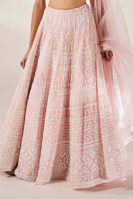 Buy_Studio Iris India_Pink Organza Beads, Embroidery Sweetheart Neck Diana Bridal Lehenga Set _Online_at_Aza_Fashions