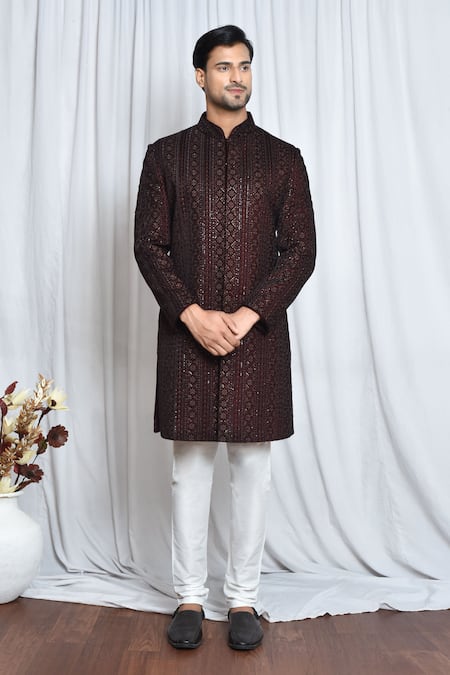 Aryavir Malhotra Velvet Embroidered Sherwani Set 