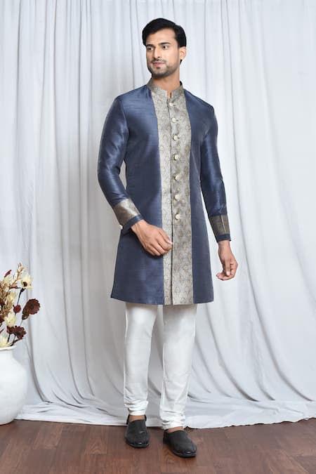 Aryavir Malhotra Grey Sherwani Silk Woven Floral Butta Set
